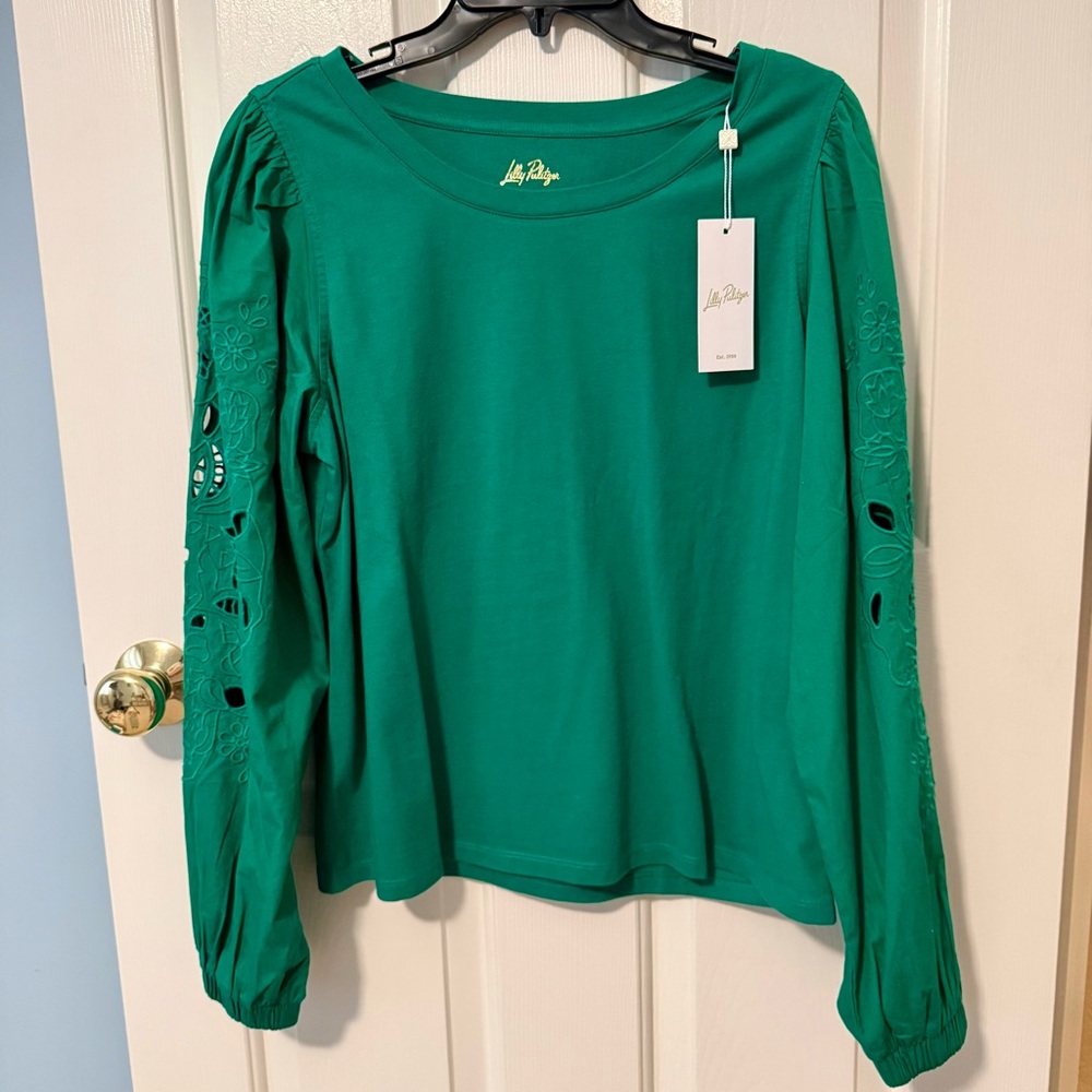 Lilly Pulitzer Green Long-Sleeve Cutout Sleeve Top NWT